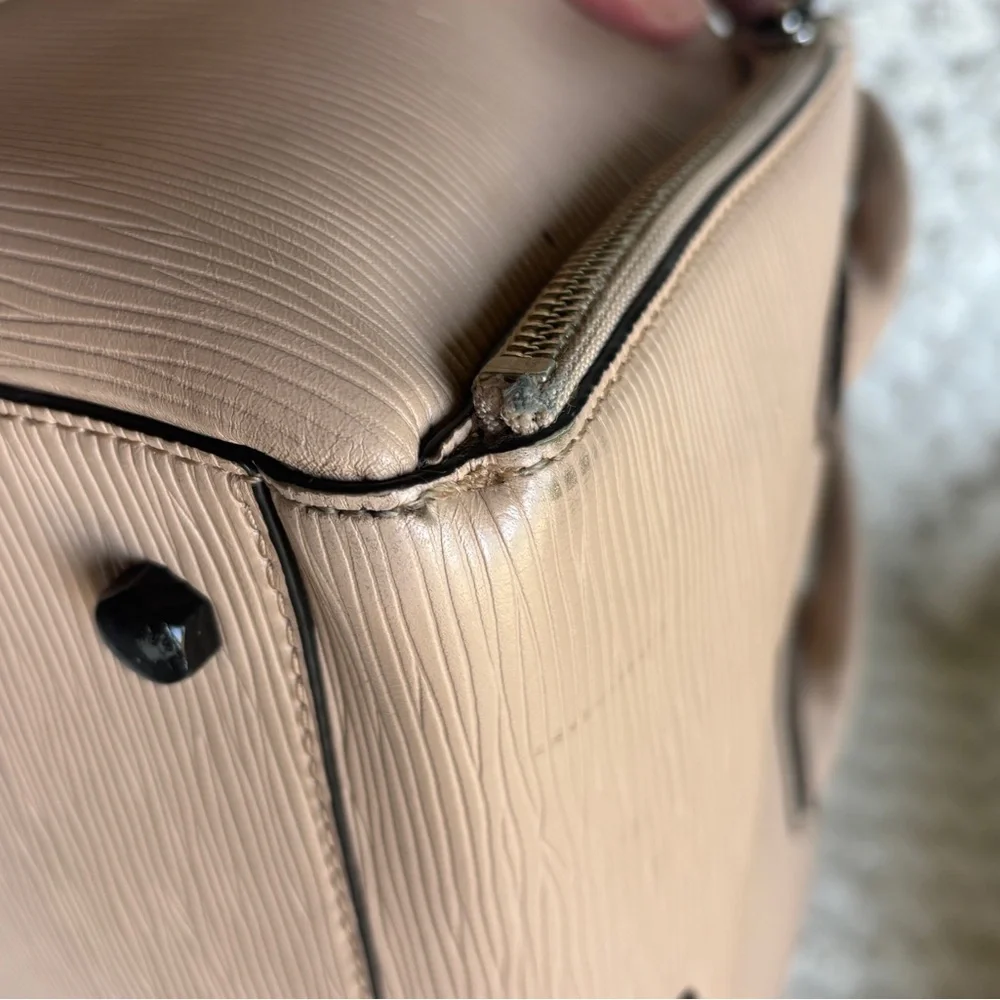 Rebecca Minkoff Beige Saffiano Leather Zip Tote Bag Wide Opening